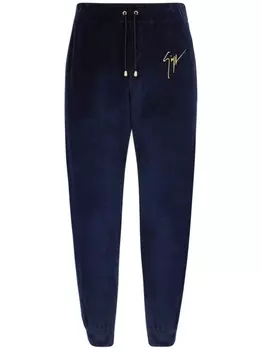 Giuseppe Zanotti бархатные спортивные брюки с вышитым логотипом, синий