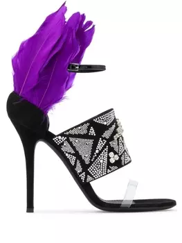 Giuseppe Zanotti босоножки Talia с перьями, черный