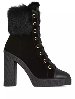 Giuseppe Zanotti ботильоны с мехом и шнуровкой, черный