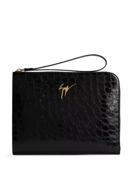 Giuseppe Zanotti Fabian crocodile-embossed leather pouch, черный
