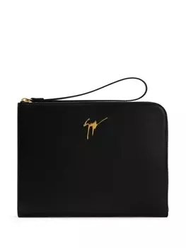 Giuseppe Zanotti Fabian logo-plaque leather pouch, черный
