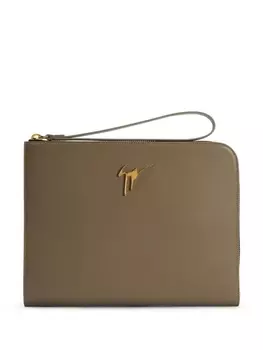 Giuseppe Zanotti Fabian logo-plaque leather pouch, коричневый