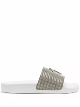Giuseppe Zanotti шлепанцы Brett с эффектом металлик, серебряный