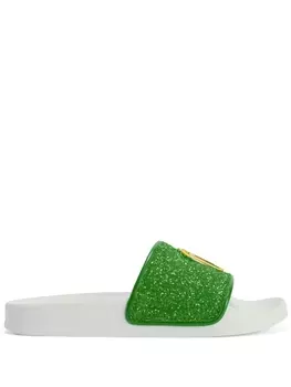 Giuseppe Zanotti шлепанцы Brett с блестками, зеленый