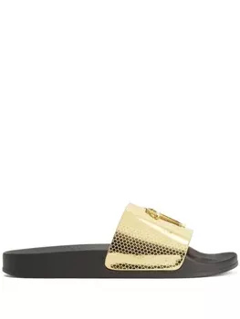 Giuseppe Zanotti шлепанцы Brett с геометричным принтом, золотистый