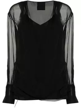 Givenchy блузка с запахом из шелка с длинными рукавами, черный