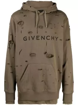 Givenchy худи с эффектом потертости и логотипом, коричневый