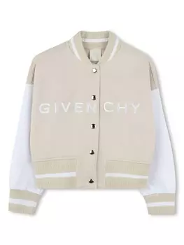 Givenchy Kids бомбер с вышитым логотипом, нейтральный цвет