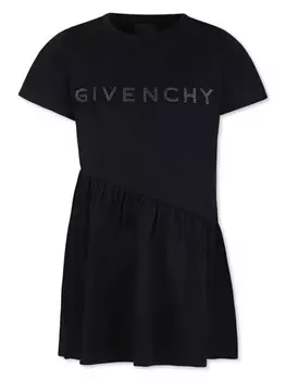 Givenchy Kids хлопковое платье с логотипом, черный