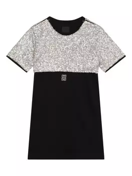 Givenchy Kids хлопковое платье, украшенное пайетками, черный