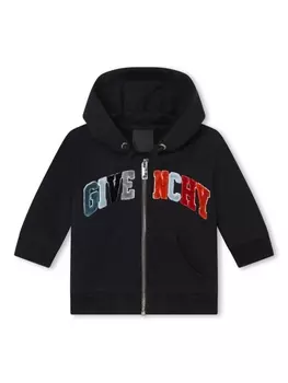 Givenchy Kids куртка на молнии с капюшоном и логотипом, черный