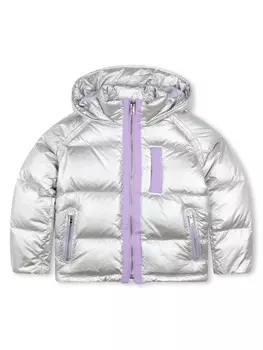 Givenchy Kids куртка-пуховик с вышитым логотипом, серебристый
