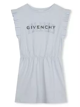 Givenchy Kids платье с оборками и логотипом, синий