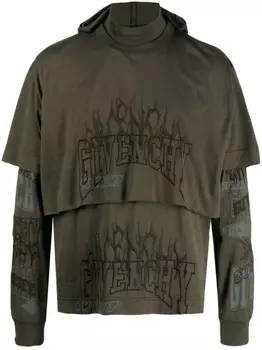 Givenchy многослойное худи с вышитым логотипом, зеленый