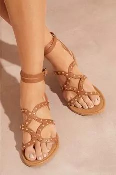 Гладиаторские босоножки на плоской подошве Love & Roses, коричневый