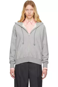 Гладкая мягкая худи на молнии BD Auralee, серый
