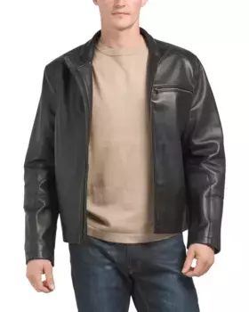 Гладкая обтекаемая куртка из кожи ягненка Cole Haan, черный