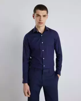 Гладкая суперэластичная мужская рубашка Easy Wear, темно-синий