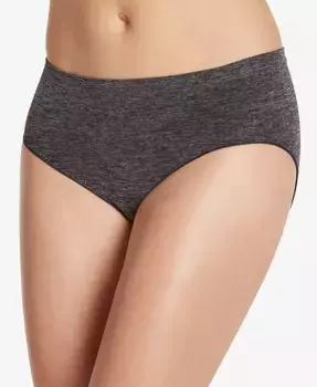 Гладкие и блестящие бесшовные утепленные трусики-хипстер Smooth and Shine Seamfree Heathered Hipster Underwear 2187, доступные в расширенной размерной сетке Jockey, черный