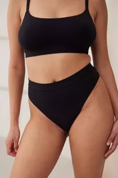 Гладкие комфортные трусики с завышенной талией и высоким вырезом Self., черный