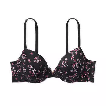 Гладкий бюстгальтер с полным покрытием на легкой подкладке Victoria's Secret Love Cloud Perfect Shape, черный/розовый