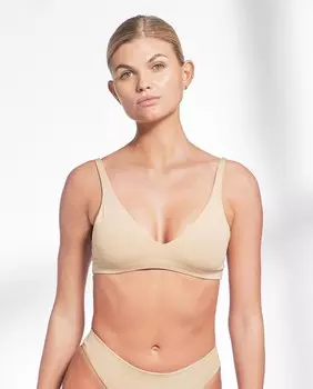 Гладкий бюстгальтер с треугольными чашками без косточек из органического хлопка с однотонным принтом Bread & Boxers, бежевый