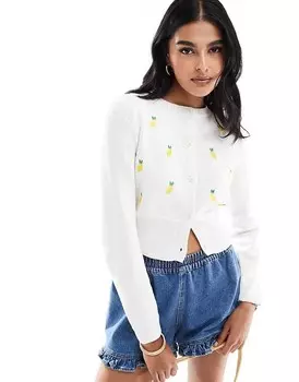 Гладкий кардиган цвета слоновой кости с вышивкой лимона ASOS DESIGN