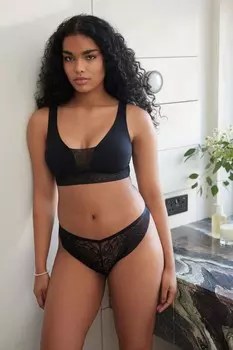 Гладкий кружевной бюстгальтер с цветочным мотивом Next, черный