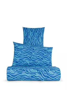 Гладкий лист хлопкового перкаля с волнистым узором. Coincasa, голубой