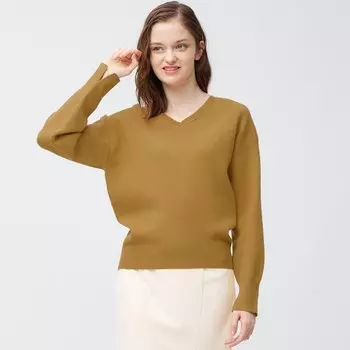 Гладкий свитер с V- образным вырезом Z GU, горчица