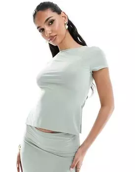 Гладкий топ шалфейного цвета Kaiia с разрезом по бокам