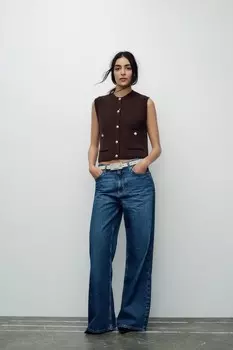 Гладкий трикотажный жилет-топ ZARA, коричневый
