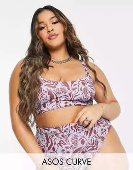 Гладкий укороченный топ бикини с принтом джунглей ASOS DESIGN Curve