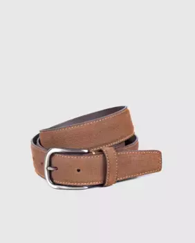 Гладкий замшевый ремень с микроперфорацией по боковому шву Miguel Bellido, цвет Cuero