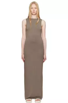 Гладкое платье макси с длинным лодочным вырезом Skims, цвет truffle