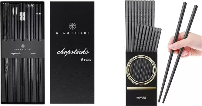 GLAMFIELDS 5 пар многоразовых палочек для еды премиум-класса из стекловолокна, подарочный набор 9,5 дюймов + 10 пар палочек для еды из стекловолокна, нескользящие, можно мыть в посудомоечной машине 9,5 дюймов