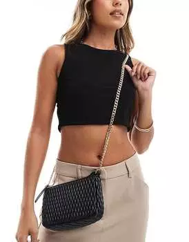 Гламурная стеганая сумка через плечо черного цвета с ремешком-цепочкой