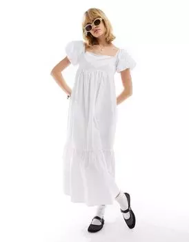 Гламурное белое платье миди с квадратным вырезом