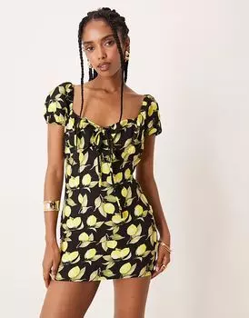 Гламурное мини-платье с квадратным вырезом черного цвета Glamorous