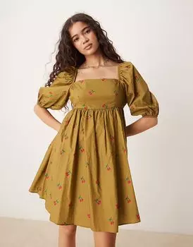 Гламурное мини-платье с квадратным вырезом и завязками на спине в оливково-вишневом цвете Glamorous