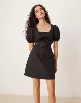 Гламурное мини-платье с квадратным вырезом черного цвета Glamorous