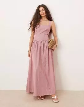 Гламурное платье мидакси с квадратным вырезом и заниженной талией в красно-белую полоску Glamorous