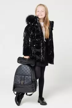 Гламурное стеганое пальто для девочек с блестками River Island, черный