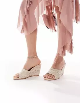 Гламурные босоножки на танкетке кремового цвета, связанные крючком Glamorous