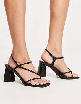 Гламурные черные босоножки на среднем каблуке с узлом