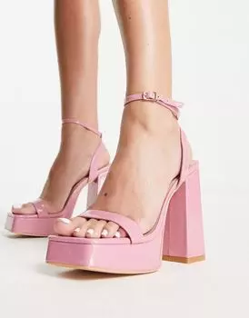 Гламурные лакированные розовые босоножки на платформе на каблуке Glamorous