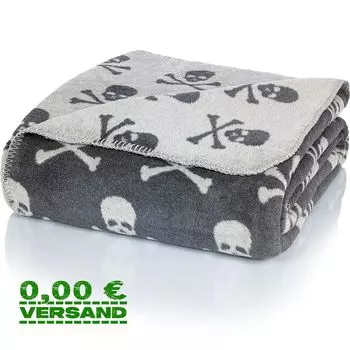 Glart J2HS Мягкое одеяло из хлопка с черепами, серое, 150x200см. Одеяло для дивана с черепом
