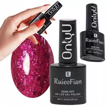 ГЛИТТЕРНЫЙ РОЗОВЫЙ ГИБРИДНЫЙ ЛАК ДЛЯ НОГТЕЙ С ГЛЯНЦЕВЫМ УФ-ПОЛИРОВКОЙ/L136 OnlyU