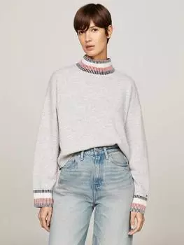 Глобальный шерстяной кашемировый джемпер с высоким воротом Tommy Hilfiger, цвет Light Grey Heather