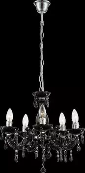 Globo Lighting Lustre, хромированный металл, черный, акриловые кристаллы, серый кабель ПВХ, : 440 мм, В: 1280 мм, без 5x E14 40 Вт, 230 В., серебро